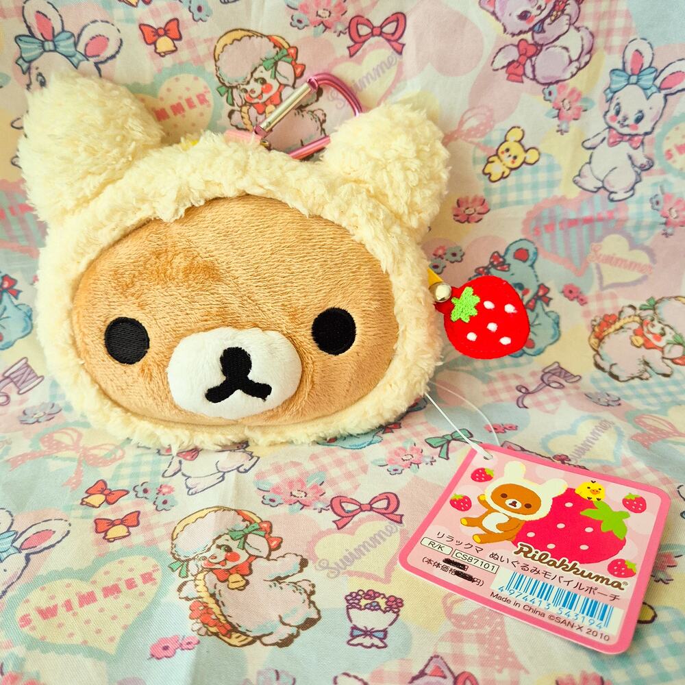 Rilakkuma Bunny Strawberry Plush Mobile Phone Pouch San-X Japan 2010